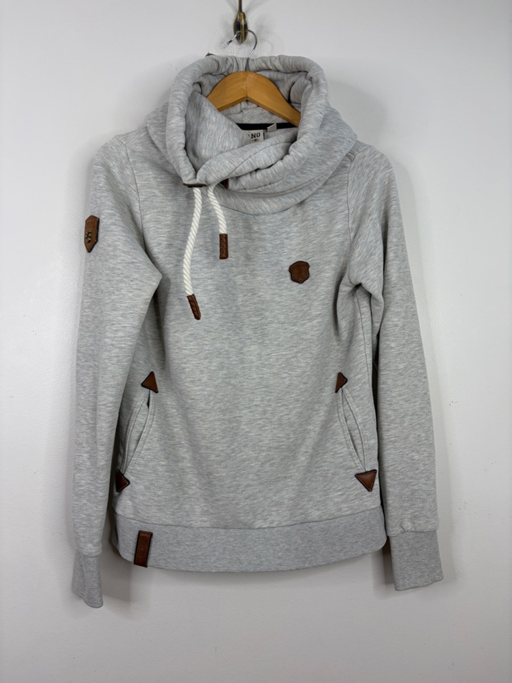 Naketano Hoodie Womens Large Gray Cotton Terry Sweatshirt Cozy Nautical